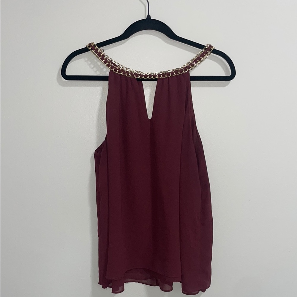Elegant Burgundy Chain-Detail Women's Top